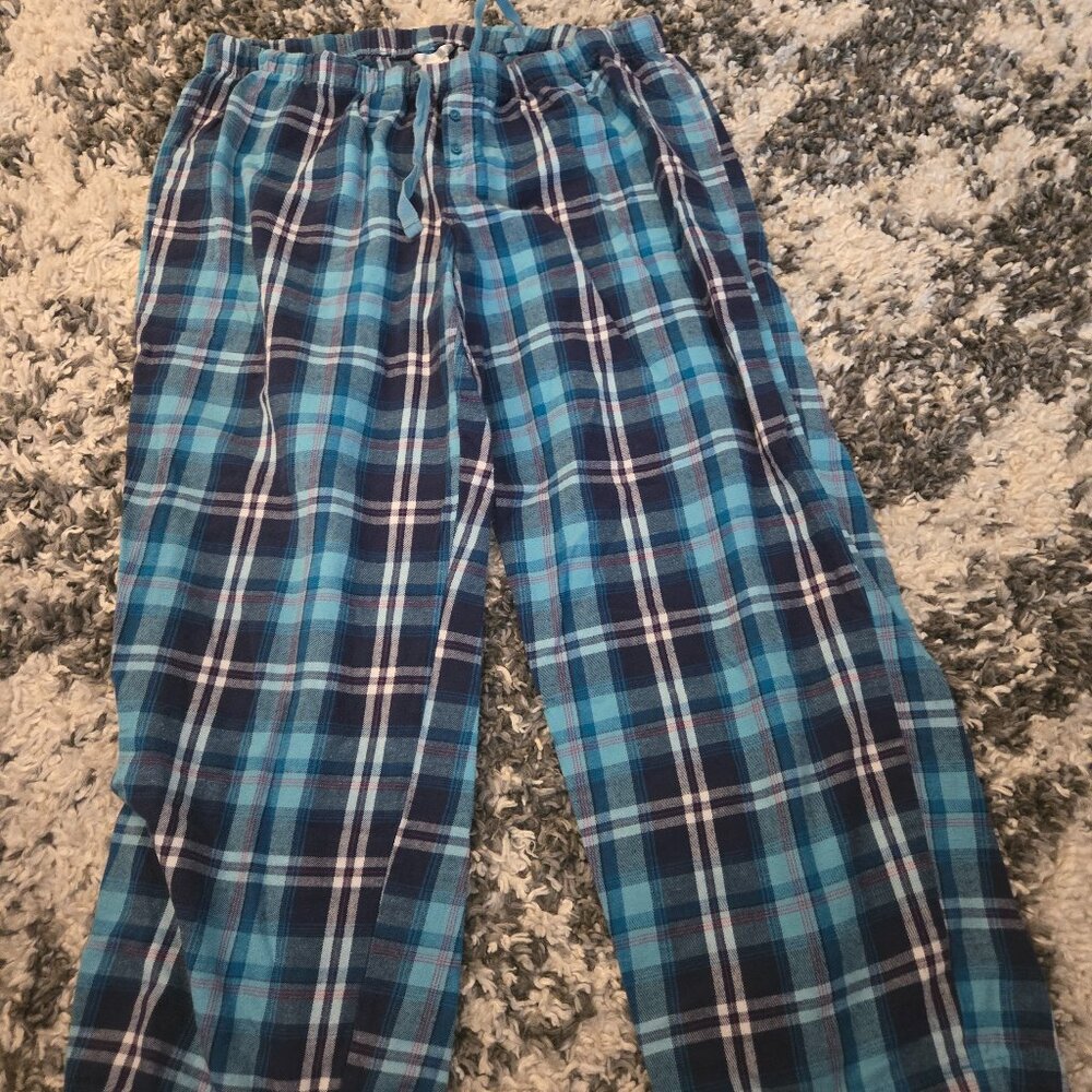 Sentiments Blue & Teal Plaid Flannel Pajama Pants | Women's XL | Cozy